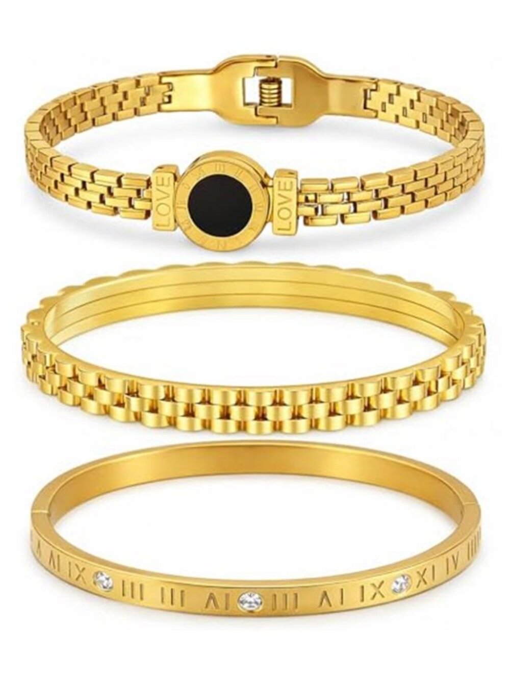 Gold Bracelet Set for Women 3PCS Layered Bracelets Roman Numeral Bangle